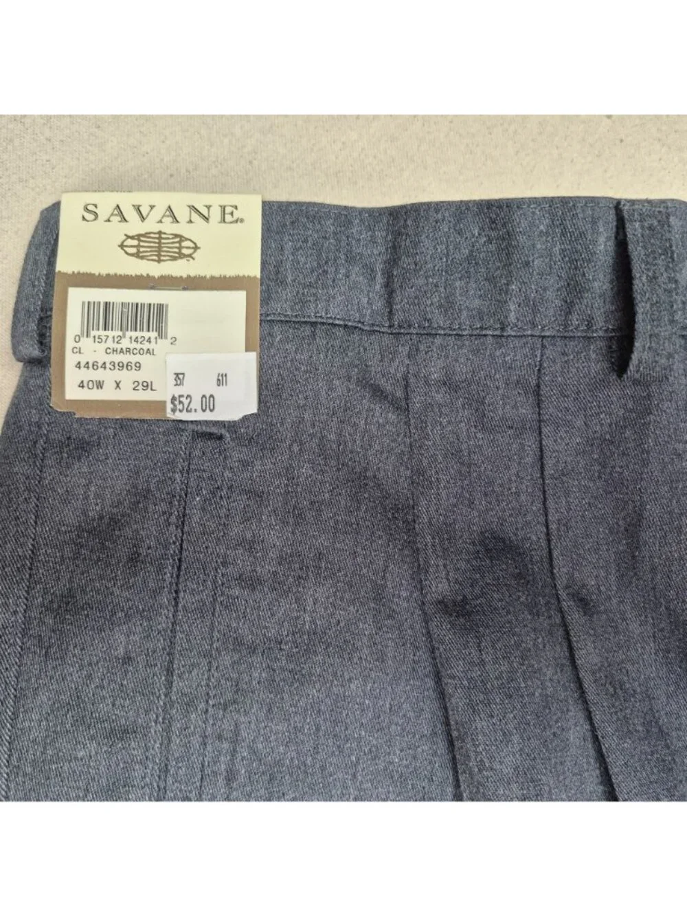 Savane by Farah Men's Pleated Turn-Up Charcoal Gray Dress Pants Sz 40/29 VTG NWT
